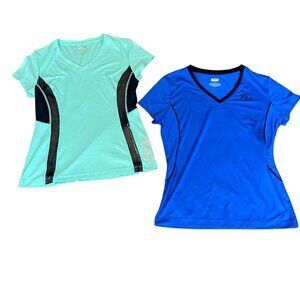 Bundle of 2 FILA Performance Short Sleeve Activewear Tops Sz M Green & Blue 346E
